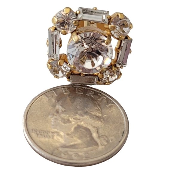 Gold Tone Round Baguette Clear Rhinestone Square Cufflinks E223 - Picture 9 of 11